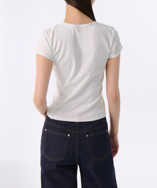 MUSINSA STANDARD WOMAN MUSINSA STANDARD WOMAN Women's Slim Crew Neck Button T-Shirt (White)