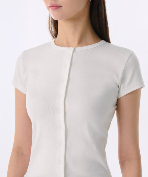 MUSINSA STANDARD WOMAN MUSINSA STANDARD WOMAN Women's Slim Crew Neck Button T-Shirt (White)