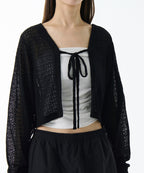 MUSINSA STANDARD WOMAN MUSINSA STANDARD WOMAN Women's Crochet Tie Up Crop Cardigan (Black)