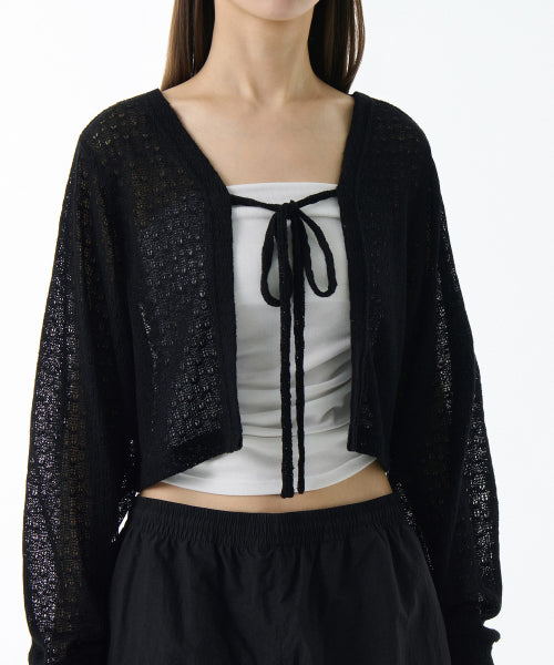 MUSINSA STANDARD WOMAN MUSINSA STANDARD WOMAN Women's Crochet Tie Up Crop Cardigan (Black)