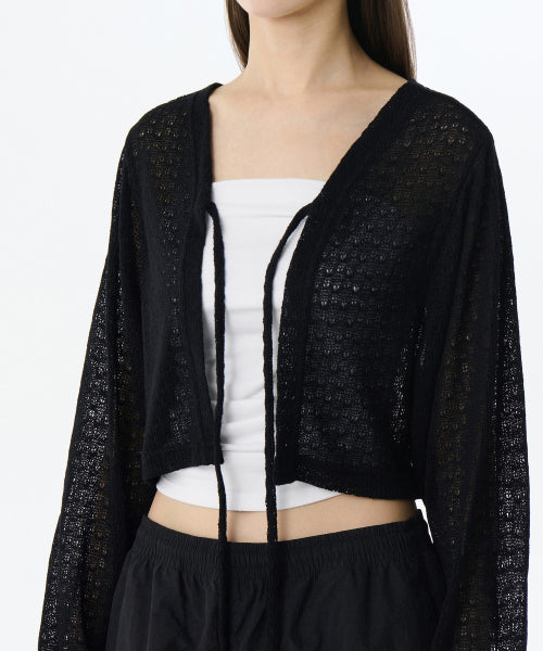 MUSINSA STANDARD WOMAN MUSINSA STANDARD WOMAN Women's Crochet Tie Up Crop Cardigan (Black)