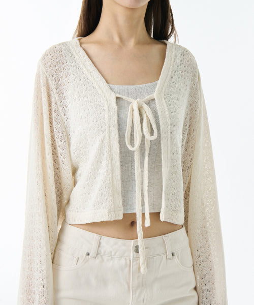 MUSINSA STANDARD WOMAN MUSINSA STANDARD WOMAN Crochet Tie-Up Crop Cardigan (White)