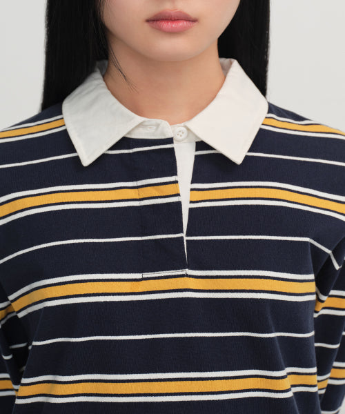 MUSINSA STANDARD WOMAN MUSINSA STANDARD WOMAN Relaxed Multi-Stripe Rugby Shirt (Navy)