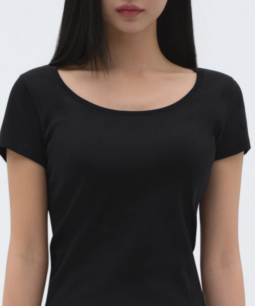 MUSINSA STANDARD WOMAN MUSINSA STANDARD WOMAN Women's Slim Scoop Neck T-Shirt (Black)