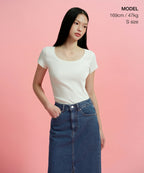 MUSINSA STANDARD WOMAN MUSINSA STANDARD WOMAN T-Shirt Slim Scoop Neck [Cream] - Size S
