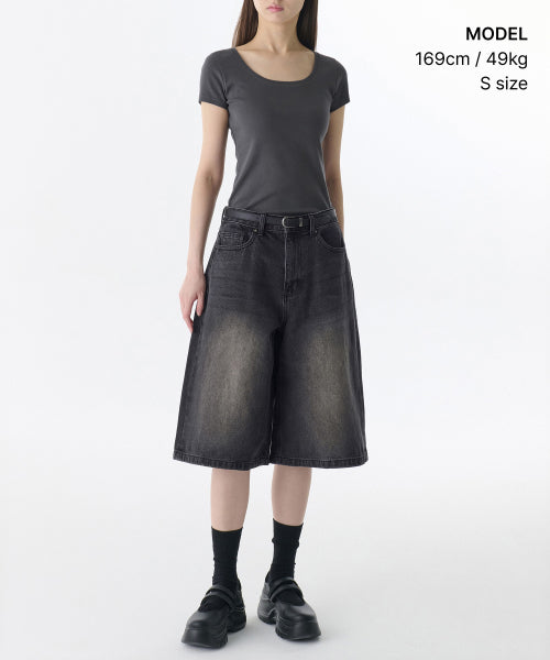 MUSINSA STANDARD WOMAN MUSINSA STANDARD WOMAN T-Shirt Slim Scoop Neck [Dark Gray] (Size S)
