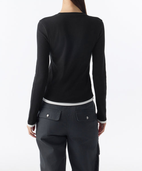 MUSINSA STANDARD WOMAN MUSINSA STANDARD WOMAN T-Shirt Slim Long Sleeve [Black/White]
