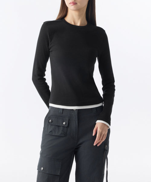 MUSINSA STANDARD WOMAN MUSINSA STANDARD WOMAN T-Shirt Slim Long Sleeve [Black/White]