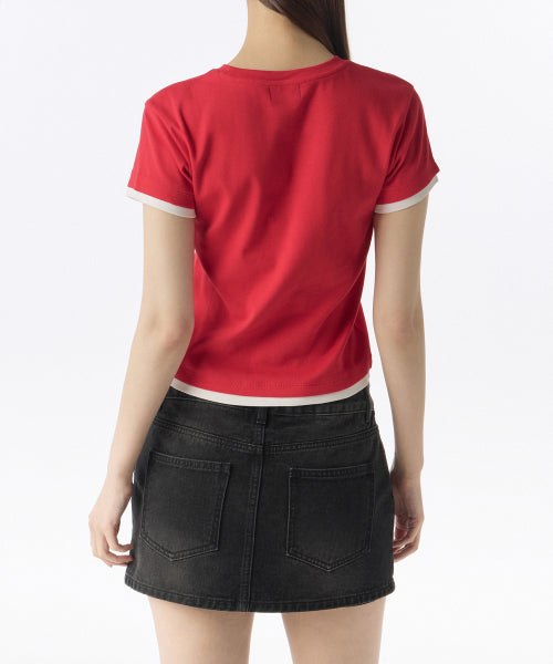 MUSINSA STANDARD WOMAN MUSINSA STANDARD WOMAN Women's Layered Hem Slim T-Shirt (Red)
