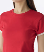 MUSINSA STANDARD WOMAN MUSINSA STANDARD WOMAN Women's Layered Hem Slim T-Shirt (Red)
