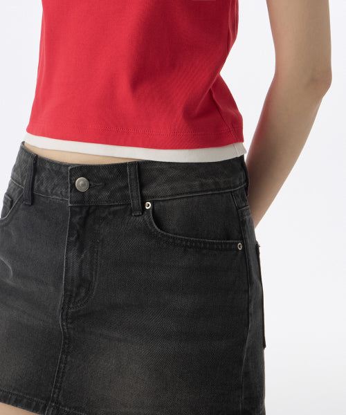 MUSINSA STANDARD WOMAN MUSINSA STANDARD WOMAN Women's Layered Hem Slim T-Shirt (Red)