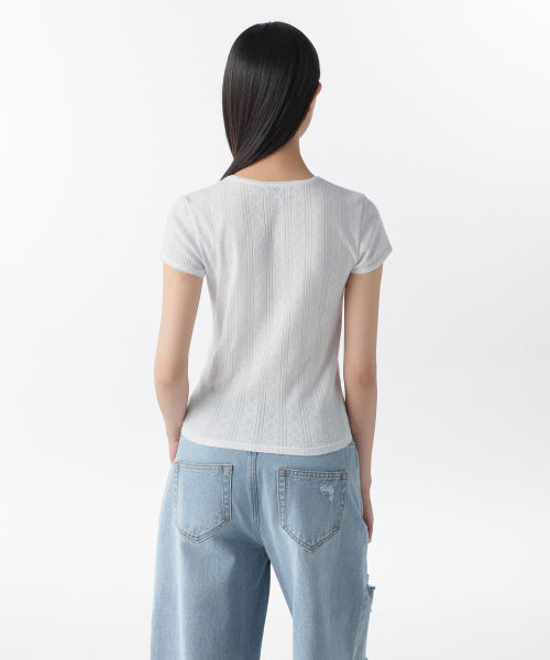 MUSINSA STANDARD WOMAN MUSINSA STANDARD WOMAN Women's Pointel Lace Crew Neck T-Shirt (White)