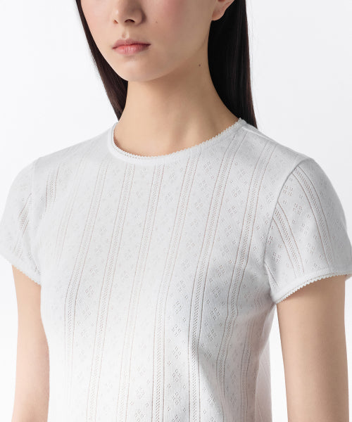 MUSINSA STANDARD WOMAN MUSINSA STANDARD WOMAN Women's Pointel Lace Crew Neck T-Shirt (White)