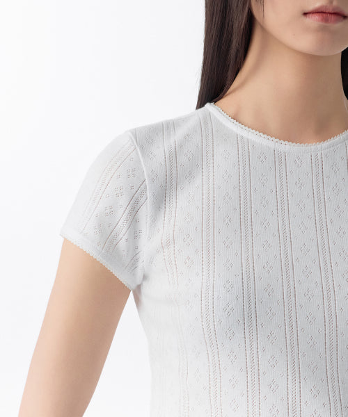 MUSINSA STANDARD WOMAN MUSINSA STANDARD WOMAN Women's Pointel Lace Crew Neck T-Shirt (White)