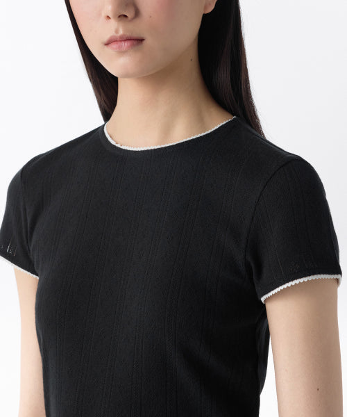 MUSINSA STANDARD WOMAN MUSINSA STANDARD WOMAN Women's Pointel Lace Crew Neck T-Shirt [Black]