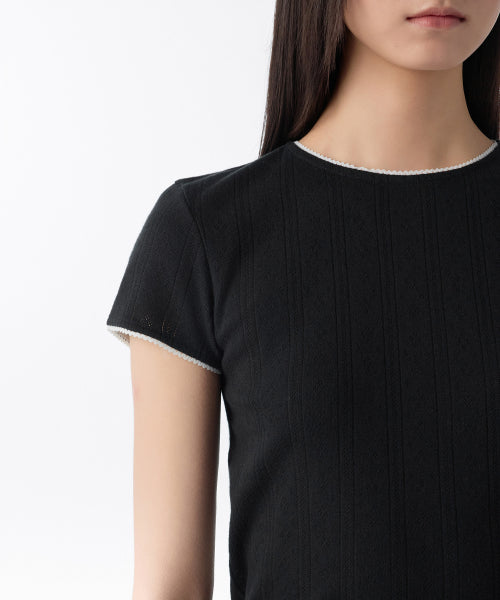 MUSINSA STANDARD WOMAN MUSINSA STANDARD WOMAN Women's Pointel Lace Crew Neck T-Shirt [Black]
