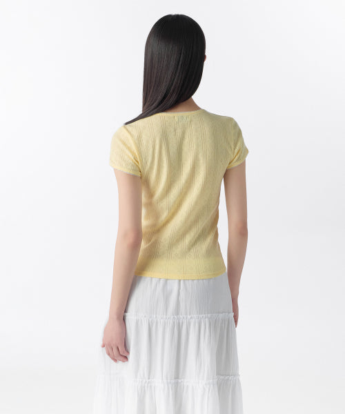 MUSINSA STANDARD WOMAN MUSINSA STANDARD WOMAN Women's Pointel Lace Crew Neck T-Shirt [Butter]