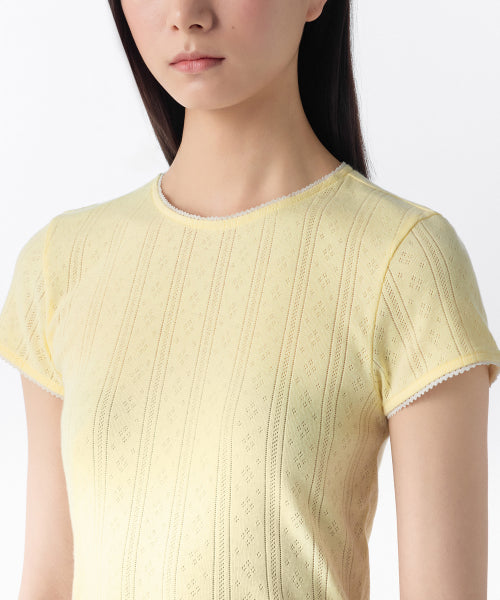 MUSINSA STANDARD WOMAN MUSINSA STANDARD WOMAN Women's Pointel Lace Crew Neck T-Shirt [Butter]