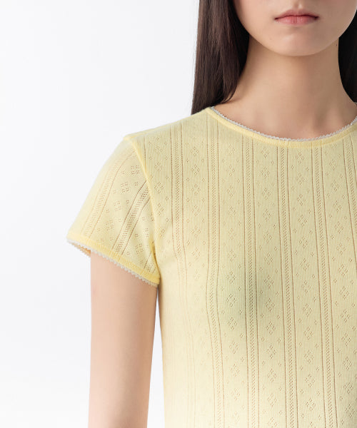 MUSINSA STANDARD WOMAN MUSINSA STANDARD WOMAN Women's Pointel Lace Crew Neck T-Shirt [Butter]