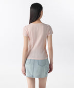 MUSINSA STANDARD WOMAN MUSINSA STANDARD WOMAN Women's Pointel Lace Crew Neck T-Shirt Light Pink