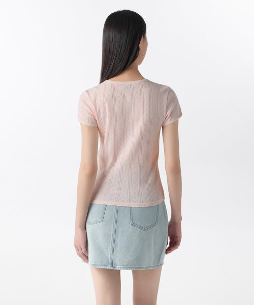 MUSINSA STANDARD WOMAN MUSINSA STANDARD WOMAN Women's Pointel Lace Crew Neck T-Shirt Light Pink