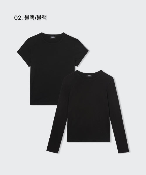 MUSINSA STANDARD WOMAN MUSINSA STANDARD WOMAN T-Shirt Short Sleeve + Long Sleeve 2 Packs