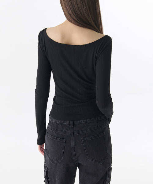 MUSINSA STANDARD WOMAN MUSINSA STANDARD WOMAN Women's Pointel Ballerina Long Sleeve T-Shirt (Black)