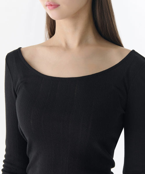 MUSINSA STANDARD WOMAN MUSINSA STANDARD WOMAN Women's Pointel Ballerina Long Sleeve T-Shirt (Black)