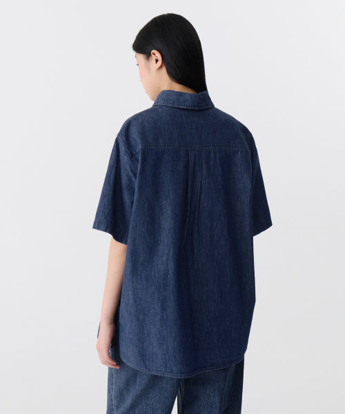 MUSINSA STANDARD WOMAN MUSINSA STANDARD WOMAN Women's Oversized Short Sleeve Denim Shirt [Medium Indigo]