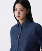 MUSINSA STANDARD WOMAN MUSINSA STANDARD WOMAN Women's Oversized Short Sleeve Denim Shirt [Medium Indigo]