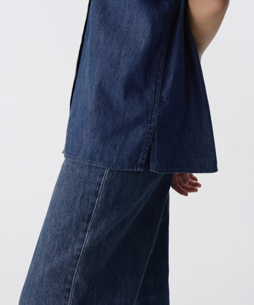 MUSINSA STANDARD WOMAN MUSINSA STANDARD WOMAN Women's Oversized Short Sleeve Denim Shirt [Medium Indigo]