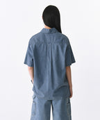 MUSINSA STANDARD WOMAN MUSINSA STANDARD WOMAN Oversized Short Sleeve Denim Shirt (Light Indigo)