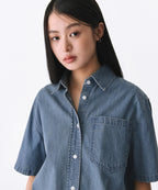 MUSINSA STANDARD WOMAN MUSINSA STANDARD WOMAN Oversized Short Sleeve Denim Shirt (Light Indigo)