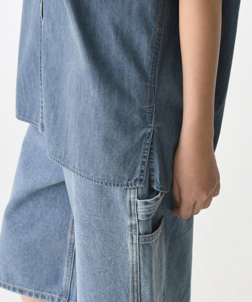MUSINSA STANDARD WOMAN MUSINSA STANDARD WOMAN Oversized Short Sleeve Denim Shirt (Light Indigo)