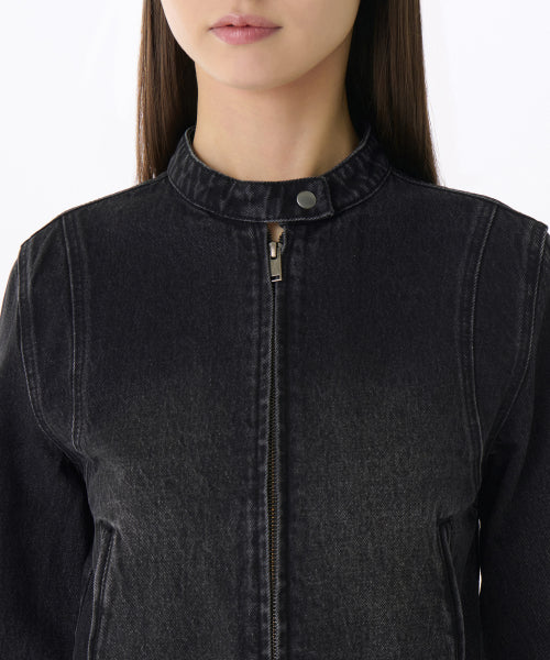 MUSINSA STANDARD WOMAN MUSINSA STANDARD WOMAN Denim Racer Jacket (Washed Black)