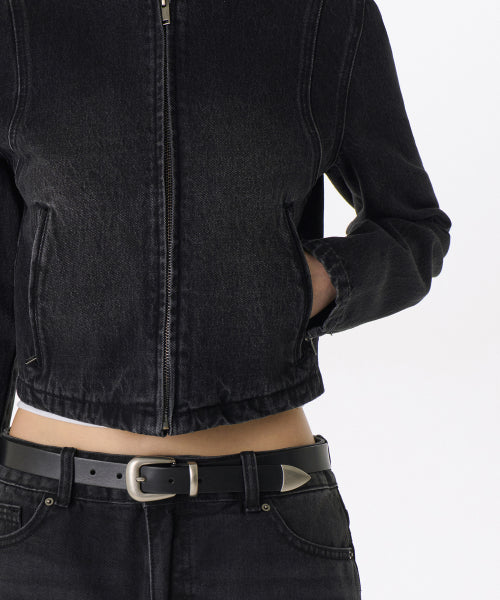 MUSINSA STANDARD WOMAN MUSINSA STANDARD WOMAN Denim Racer Jacket (Washed Black)