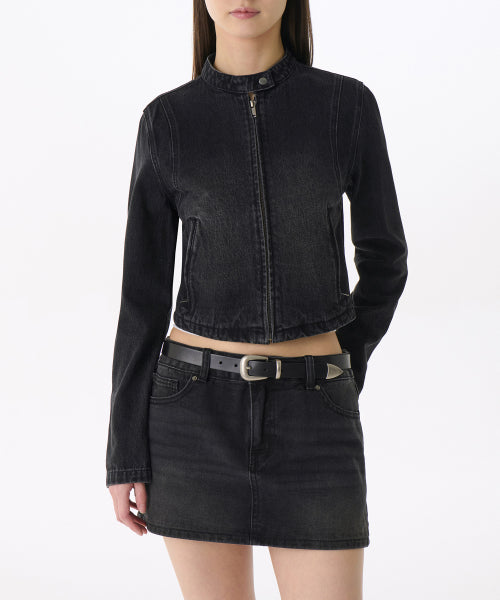 MUSINSA STANDARD WOMAN MUSINSA STANDARD WOMAN Denim Racer Jacket (Washed Black)