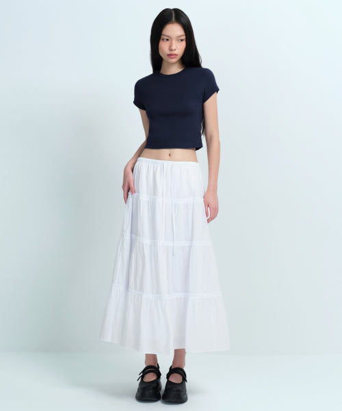 MUSINSA STANDARD WOMAN MUSINSA STANDARD WOMAN Women's Cotton Tiered Long Skirt (White)