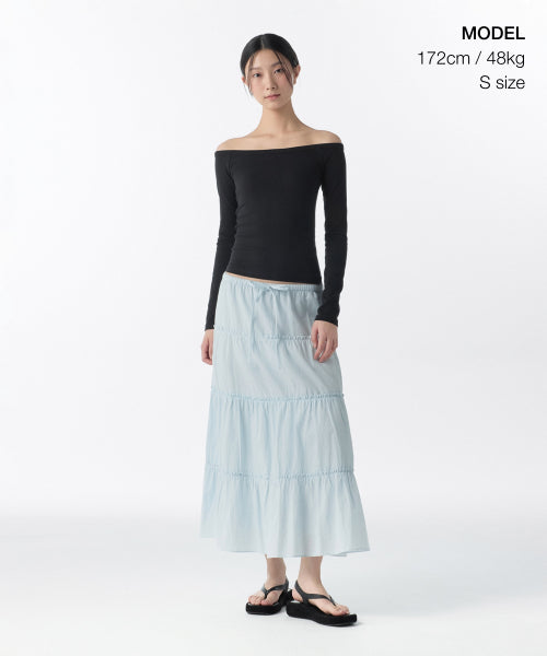 MUSINSA STANDARD WOMAN MUSINSA STANDARD WOMAN Cotton Tiered Long Skirt [Pale Blue]