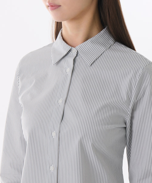 MUSINSA STANDARD WOMAN MUSINSA STANDARD WOMAN Women's Striped Slim Fit Shirt [Gray]