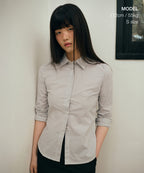 MUSINSA STANDARD WOMAN MUSINSA STANDARD WOMAN Women's Striped Slim Fit Shirt [Gray]