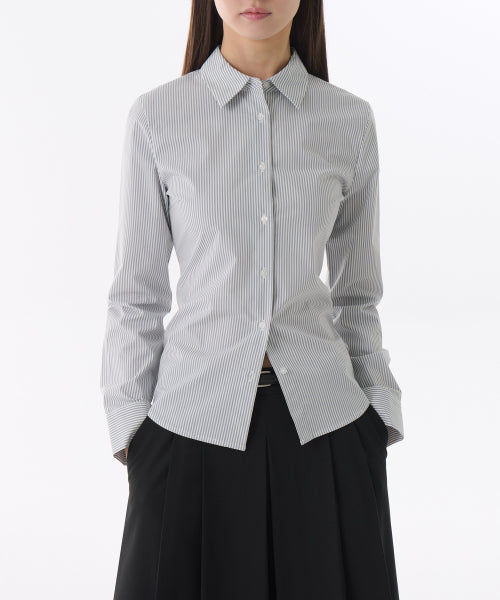 MUSINSA STANDARD WOMAN MUSINSA STANDARD WOMAN Women's Striped Slim Fit Shirt [Gray]