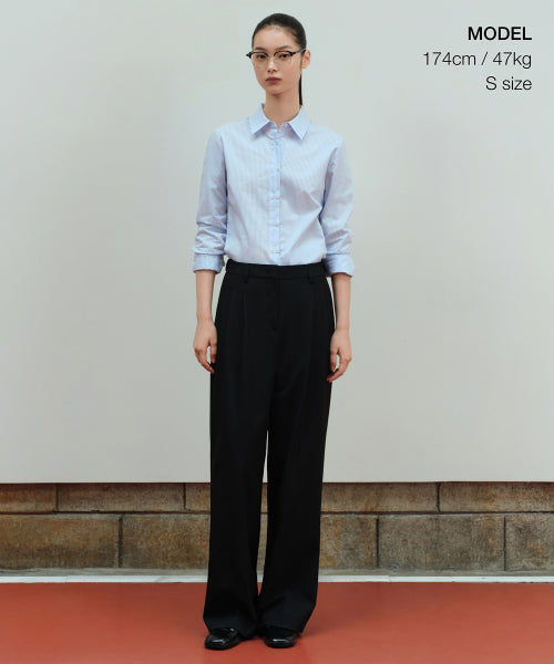 MUSINSA STANDARD WOMAN MUSINSA STANDARD WOMAN Women's Striped Slim Fit Shirt Sky Blue