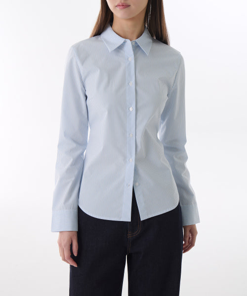 MUSINSA STANDARD WOMAN MUSINSA STANDARD WOMAN Women's Striped Slim Fit Shirt Sky Blue