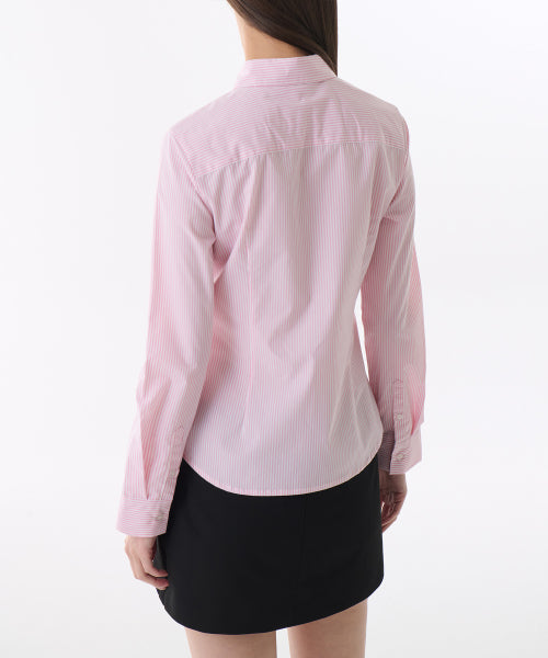 MUSINSA STANDARD WOMAN MUSINSA STANDARD WOMAN Women's Striped Slim Fit Shirt [Pink]