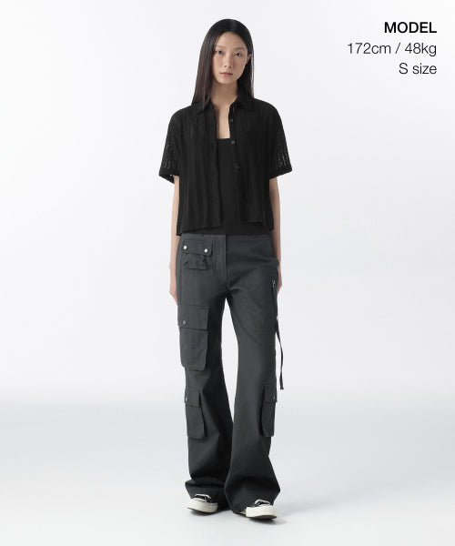 MUSINSA STANDARD WOMAN MUSINSA STANDARD WOMAN Relaxed Crochet Short Sleeve Shirt (Black)