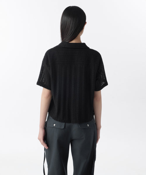MUSINSA STANDARD WOMAN MUSINSA STANDARD WOMAN Relaxed Crochet Short Sleeve Shirt (Black)