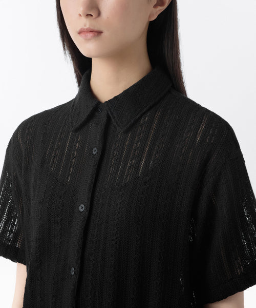 MUSINSA STANDARD WOMAN MUSINSA STANDARD WOMAN Relaxed Crochet Short Sleeve Shirt (Black)