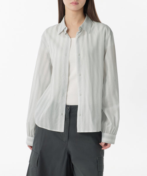 MUSINSA STANDARD WOMAN MUSINSA STANDARD WOMAN Relaxed Multi-Stripe Shirt (Light Gray)