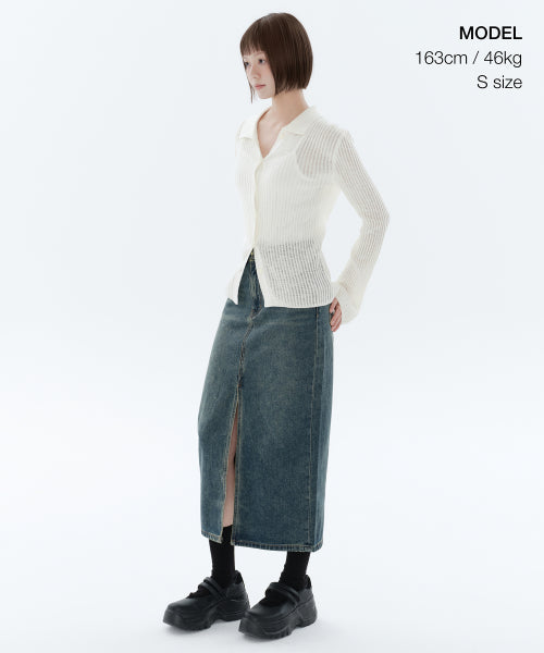MUSINSA STANDARD WOMAN MUSINSA STANDARD WOMAN Denim Long Skirt Front Slit